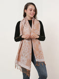SF1135 White - Retro Pattern Scarf With Tassels