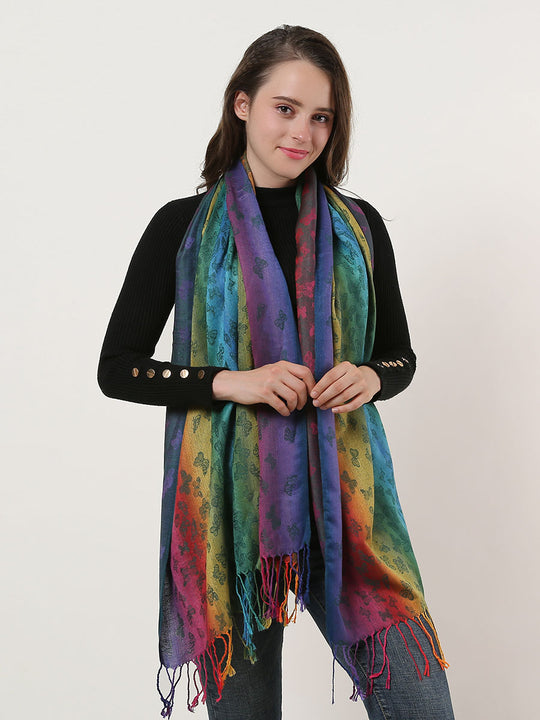 SF1136-2 - Rainbow Color Butterfly Scarf With Tassels