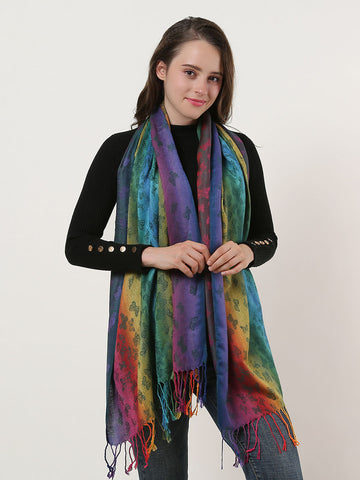 SF1136-2 - Rainbow Color Butterfly Scarf With Tassels