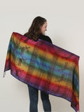 SF1137-3 - Rainbow Color Elk Pattern Scarf With Tassels