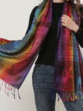 SF1137-3 - Rainbow Color Elk Pattern Scarf With Tassels
