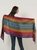 SF1139-3 - Rainbow Color Leopard Print Scarf With Tassels