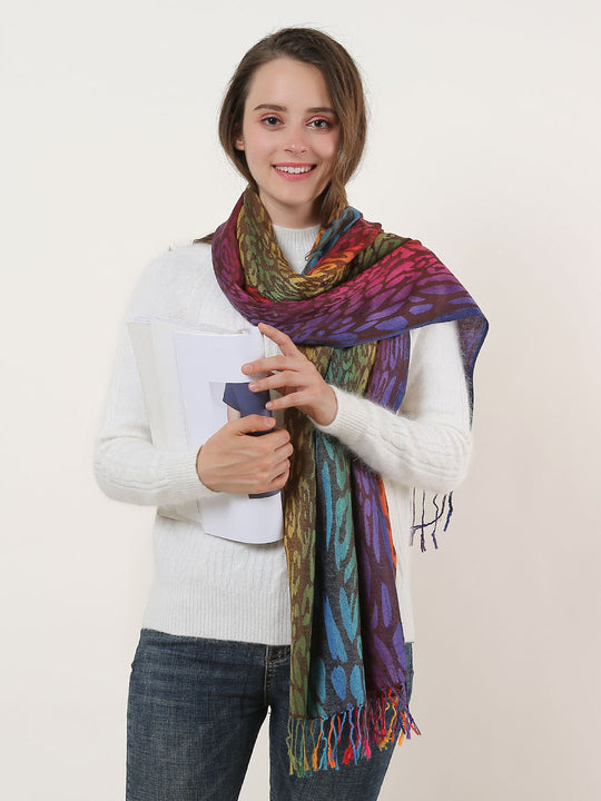 SF1139-3 - Rainbow Color Leopard Print Scarf With Tassels