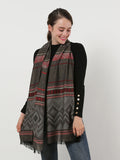 SF1141 Khaki - Geometric Pattern Scarf With Tassels