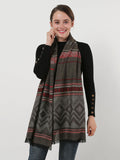 SF1141 Khaki - Geometric Pattern Scarf With Tassels