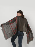 SF1141 Khaki - Geometric Pattern Scarf With Tassels