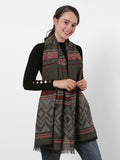 SF1141 Khaki - Geometric Pattern Scarf With Tassels