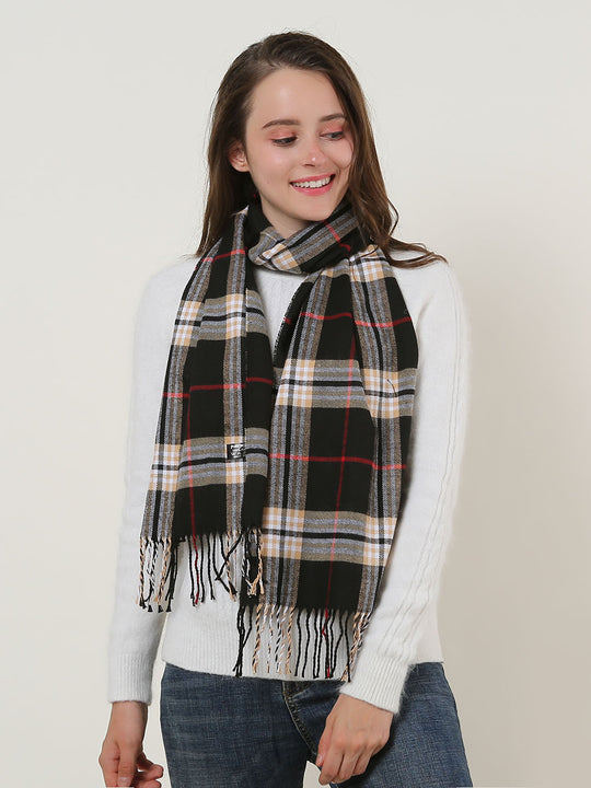 SF1144 Black - Lattice Pattern Scarf With Tassels