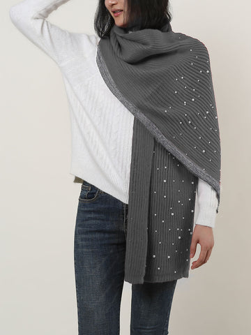 SF1151-1 Navy - Pure Color Scarf With Pearl Decoration