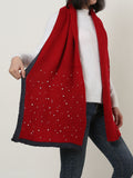SF1151 Red - Pure Color Scarf With Pearls Decoration