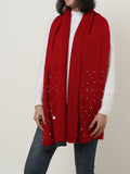SF1151 Red - Pure Color Scarf With Pearls Decoration