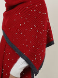SF1151 Red - Pure Color Scarf With Pearls Decoration