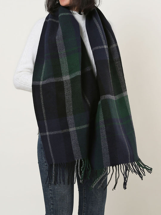 SF1152 Green -Lattice Pattern Scarf With Tassels