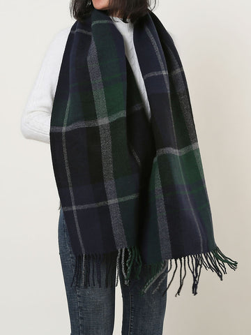 SF1152 Green -Lattice Pattern Scarf With Tassels