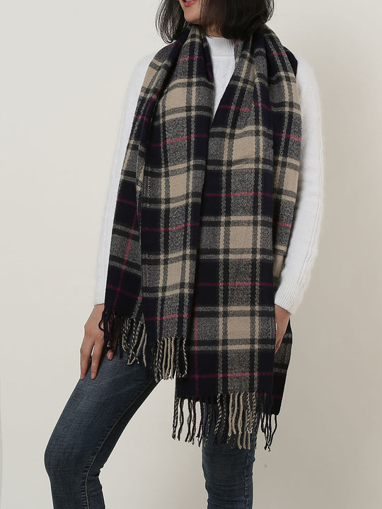 SF1152 Navy -Lattice Pattern Scarf With Tassels