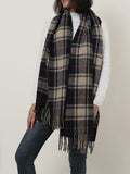 SF1152 Navy -Lattice Pattern Scarf With Tassels