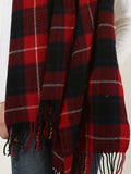 SF1152 Red -Lattice Pattern Scarf With Tassels
