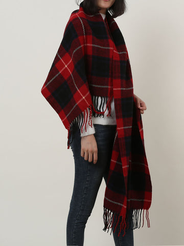 SF1152 Red -Lattice Pattern Scarf With Tassels