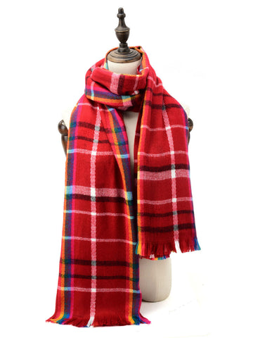 SF1153 Red - Rainbow Color Lattice Pattern Scarf With Tassel For Women
