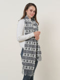 SF1155 Black - Floral Pattern Scarf With Tassels Trims