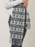 SF1155 Black - Floral Pattern Scarf With Tassels Trims