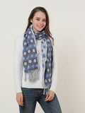 SF1155 Blue - Floral Pattern Scarf With Tassels Trims