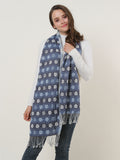 SF1155 Blue - Floral Pattern Scarf With Tassels Trims