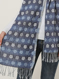 SF1155 Blue - Floral Pattern Scarf With Tassels Trims