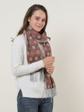 SF1155 Orange - Floral Pattern Scarf With Tassels Trims