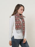 SF1155 Orange - Floral Pattern Scarf With Tassels Trims