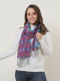 SF1155 Purple - Floral Pattern Scarf With Tassels Trims