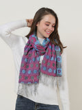 SF1155 Purple - Floral Pattern Scarf With Tassels Trims
