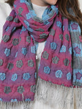 SF1155 Purple - Floral Pattern Scarf With Tassels Trims