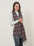 SF1155 Red - Floral Pattern Scarf With Tassels Trims