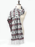 SF1155 Red - Floral Pattern Scarf With Tassels Trims