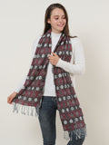 SF1155 Red - Floral Pattern Scarf With Tassels Trims