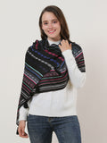 SF1156 Black - Small Geometric Pattern Scarf With Tassels Trims