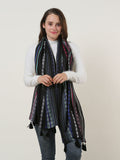 SF1156 Black - Small Geometric Pattern Scarf With Tassels Trims