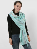 SF1156 Green - Small Geometric Pattern Scarf With Tassels Trims