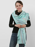 SF1156 Green - Small Geometric Pattern Scarf With Tassels Trims