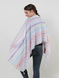 SF1156 White - Small Geometric Pattern Scarf With Tassels Trims