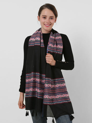 SF1157 Black - Bohemia Style Small Geometric Pattern Scarf