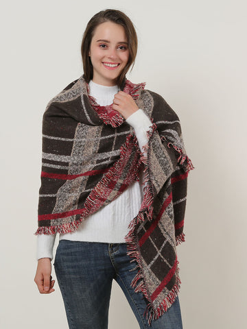 SF1158-1-COF - Lattice Pattern Scarf With Tassel Trims