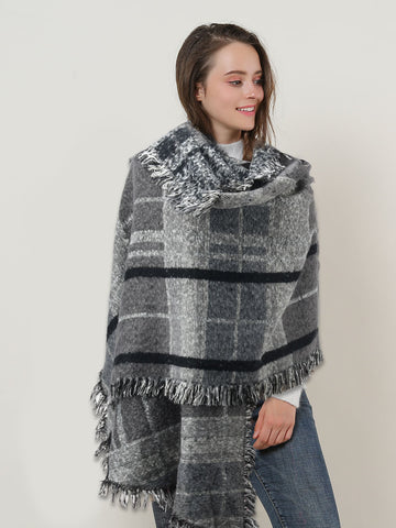 SF1158-1-GRY - Lattice Pattern Scarf With Tassel Trims