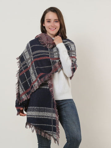 SF1158-1-NAV - Lattice Pattern Scarf With Tassel Trims