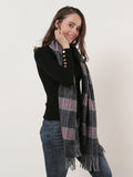 SF1161 Black - Lattice Pattern Scarf With Pearls Decoration
