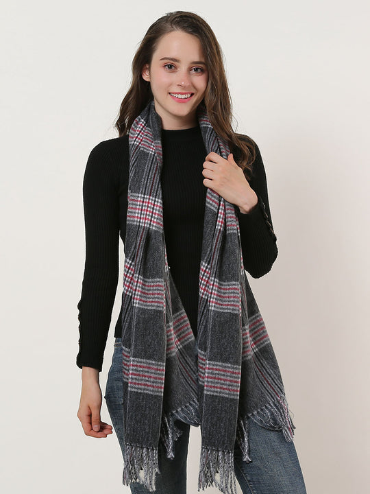 SF1161 Black - Lattice Pattern Scarf With Pearls Decoration