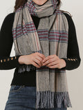 SF1161 Camel - Lattice Pattern Scarf With Pearls Decoration
