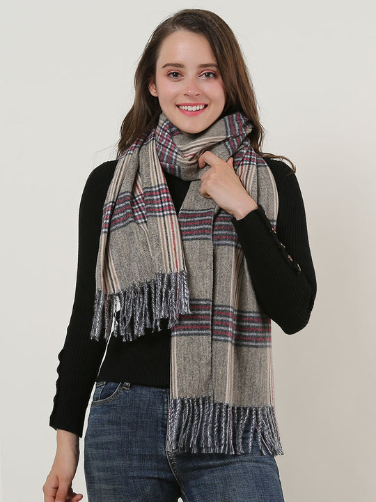 SF1161 Camel - Lattice Pattern Scarf With Pearls Decoration