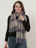 SF1161 Camel - Lattice Pattern Scarf With Pearls Decoration